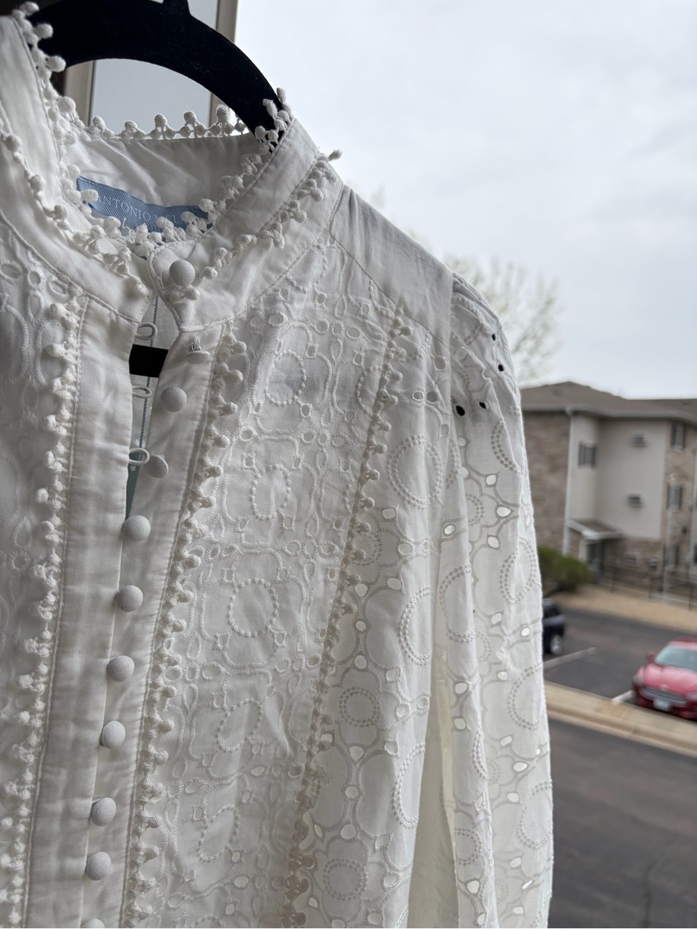 🆕🤍Antonio Melani White Eyelet Lace Dress Size 6 Boho Cottagecore Front Mini - Picture 8 of 17